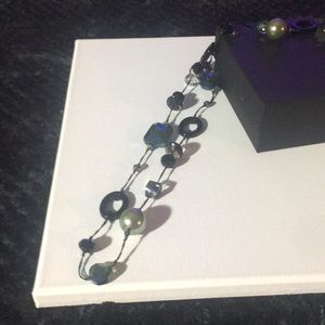 Premier Designs Black gray and green long necklace